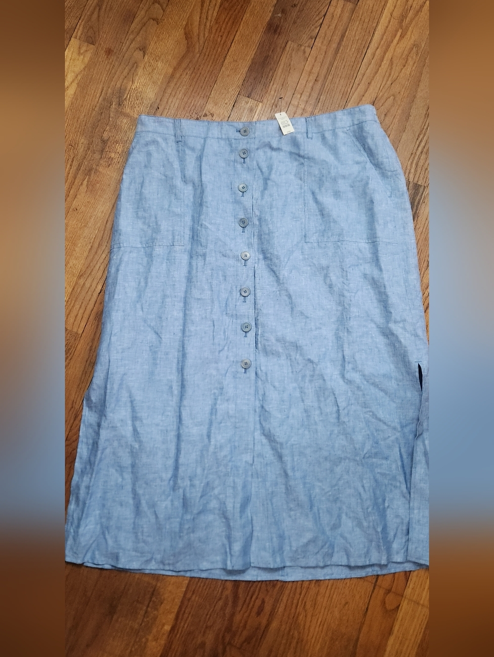 Talbots Matiz Light Blue 100% Linen Button Up Slit Sides Midi Skirt